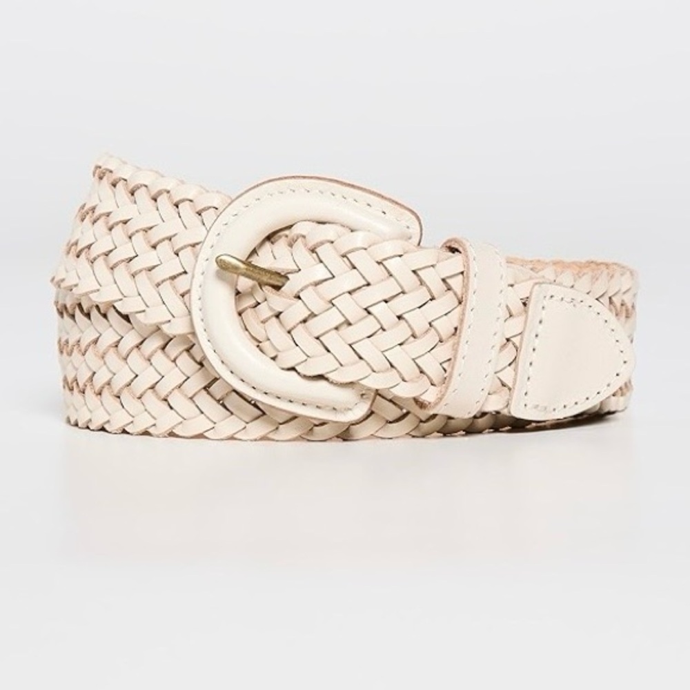 Madewell Cream Woven Leather Belt with Gold Buckle